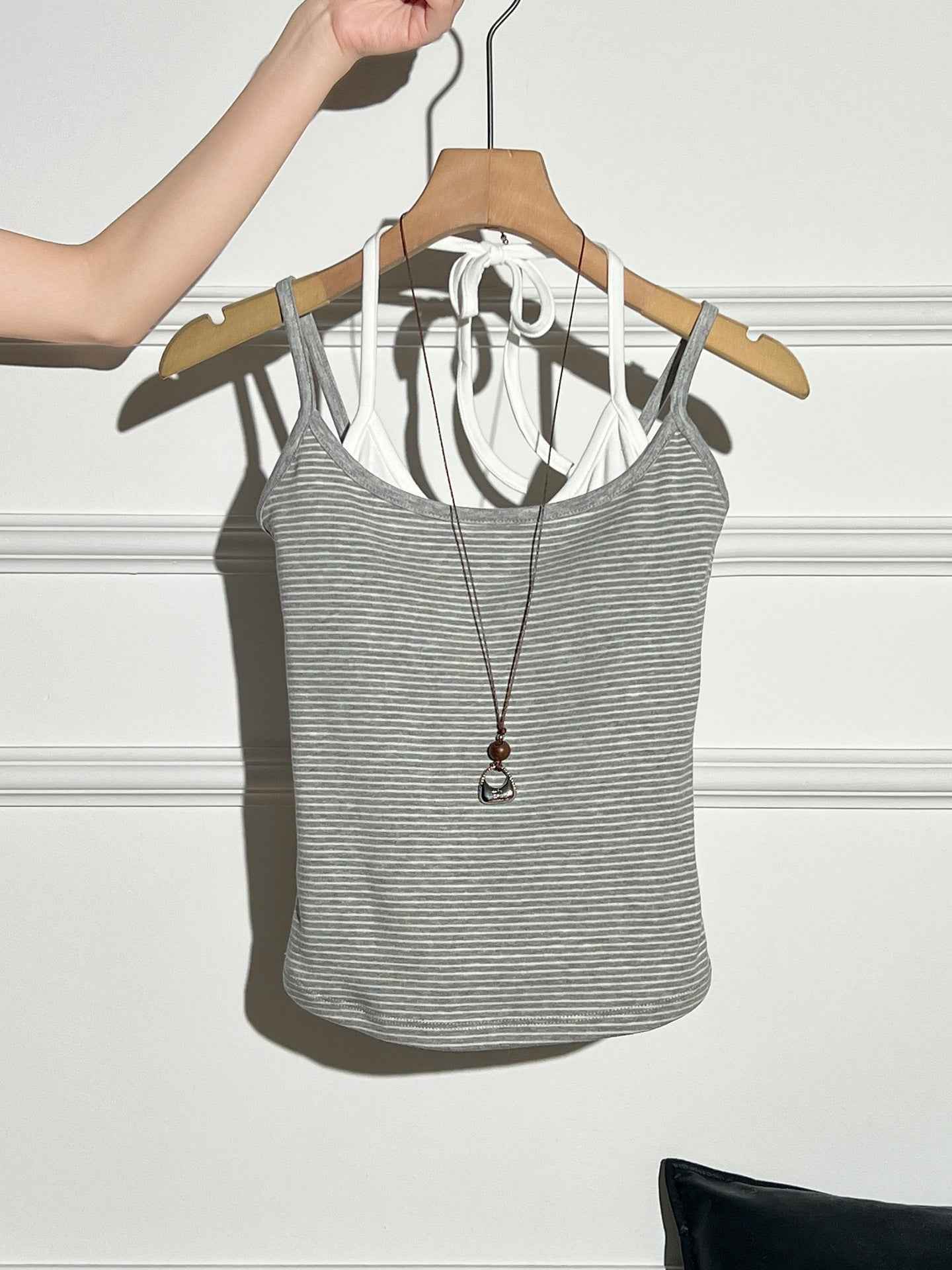 Halter Neck Backless Crochet Top for Women with Built-in Pads