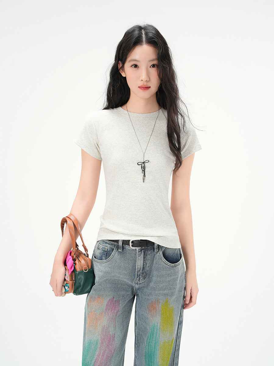 Round Neck Basic Cotton Fitted Short Sleeve T-Shirt for Women - MODALIFE
