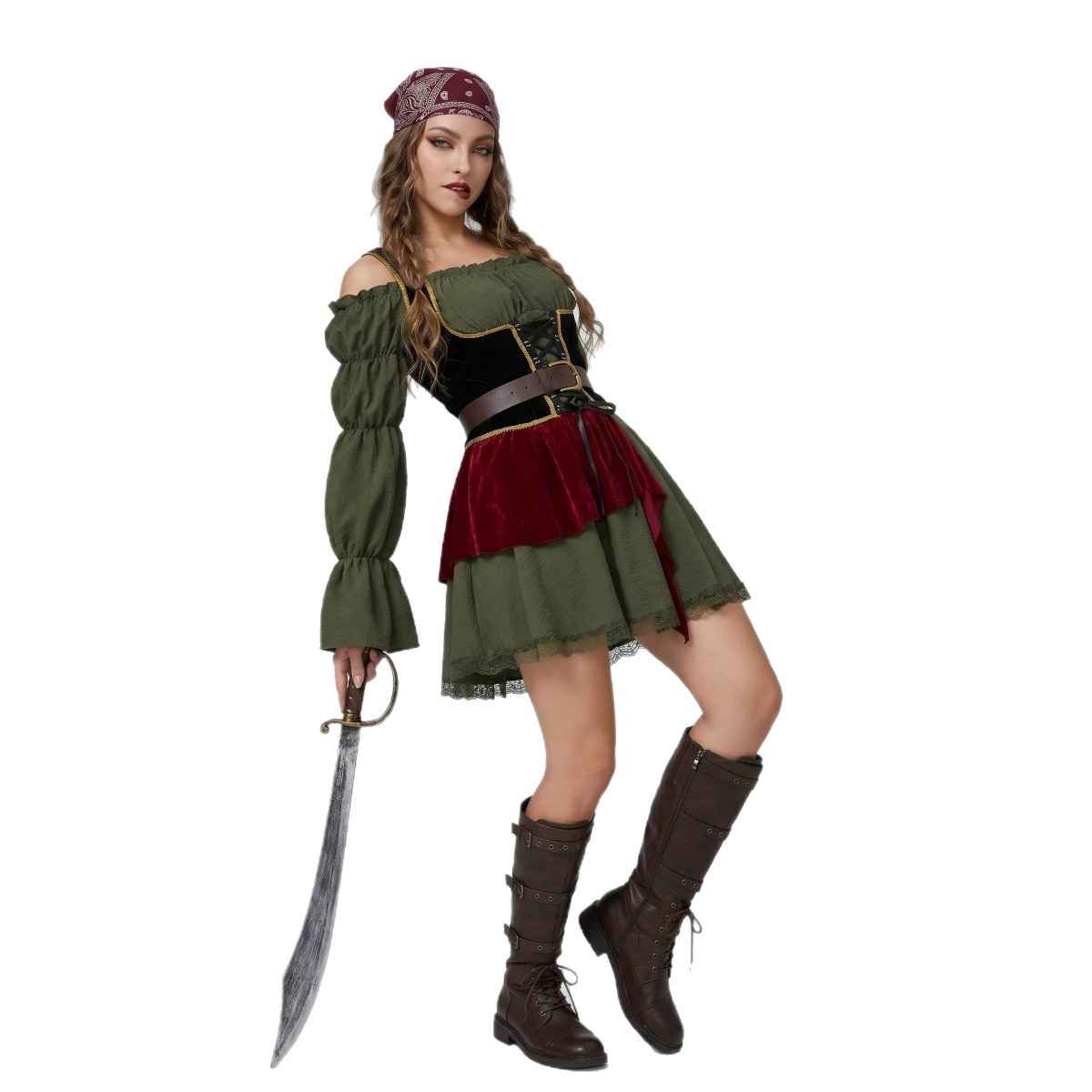 Halloween Adult Medieval Vintage Women's Pirate Cosplay Caribbean Pirate Stage Costume - MODALIFE