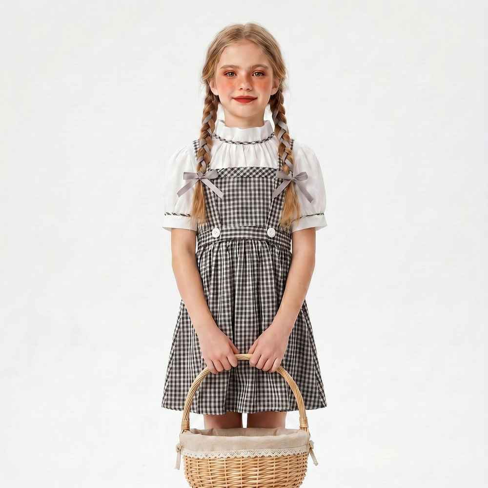 Vintage Mother-Daughter Matching Outfits Summer Black and White Checkered Overall Dress Set French Countryside Photo Shoot Mother-Daughter - MODALIFE