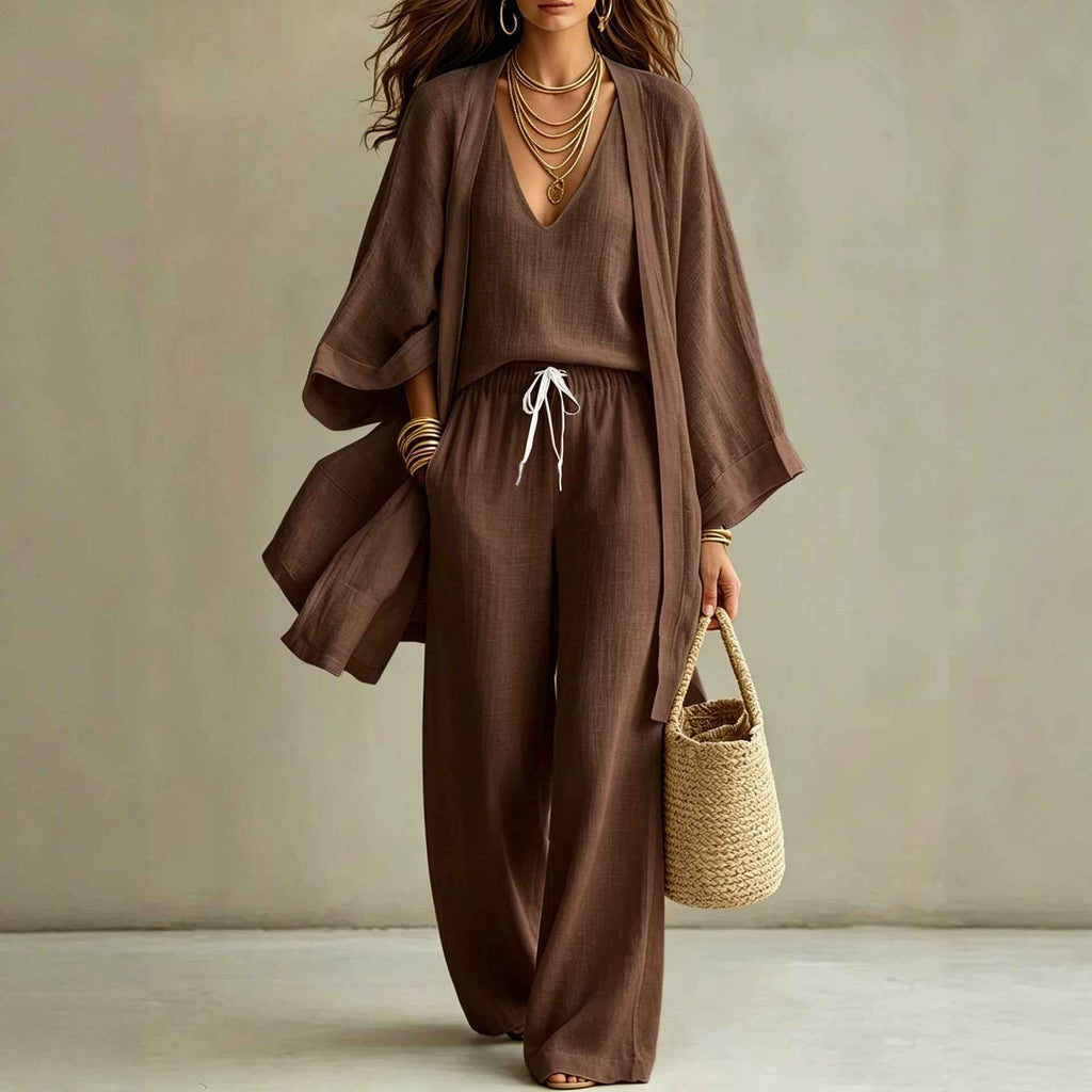 Loose cardigan sleeveless vest long pants three piece set for women