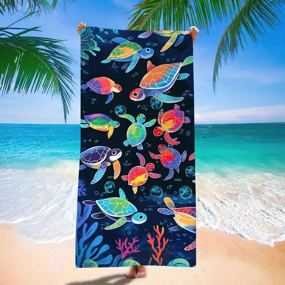 Ocean Turtle Pattern Beach Towel Ultra-Fine Fiber Quick-Dry Double-Sided Fleece Bath Towel Sand Blanket