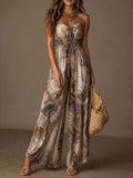 Printed camisole backless loose wide leg jumpsuit