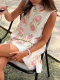 Fashionable Pink Floral Round Neck Sleeveless Vest Dress for Women Casual Summer Style - MODALIFE