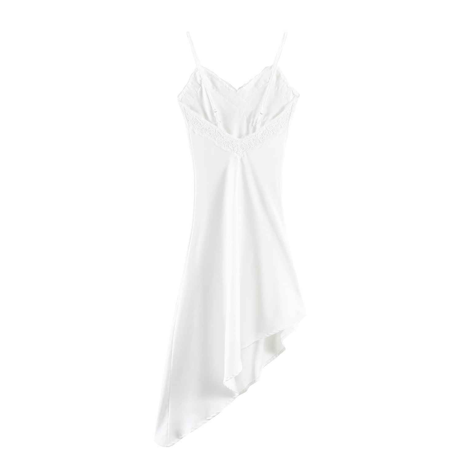 Asymmetric dress with silk and lace patchwork - MODALIFE