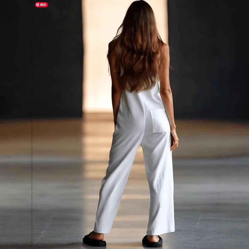 Casual Loose Sleeveless Single-Button Wide-Leg Pants Fashion Cargo Jumpsuit for Women - MODALIFE