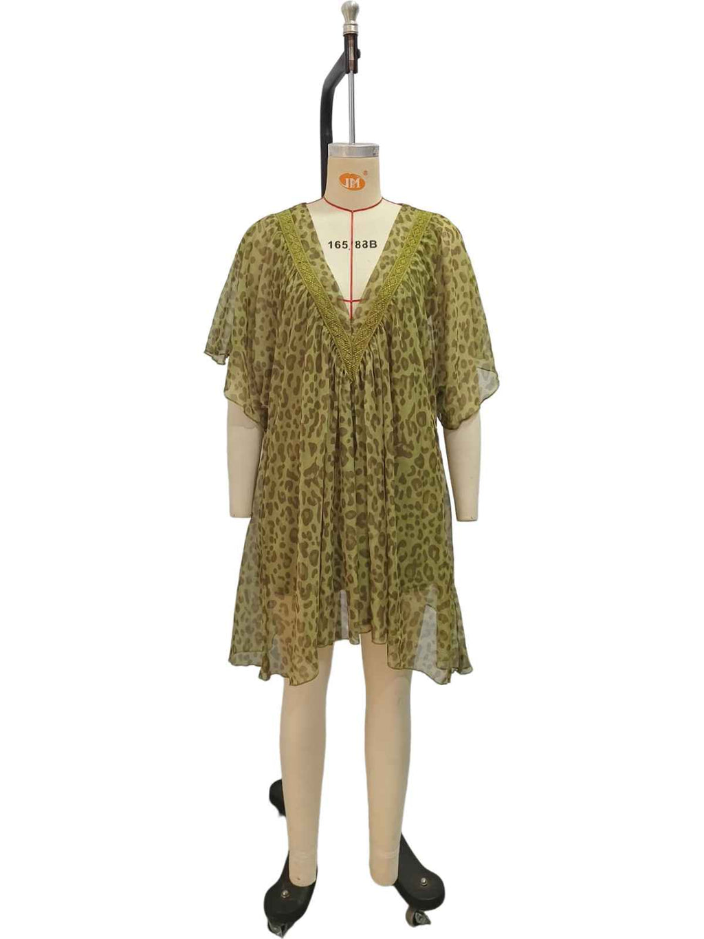 V-neck chiffon dress beach vacation cover shirt leopard print beach skirt - MODALIFE