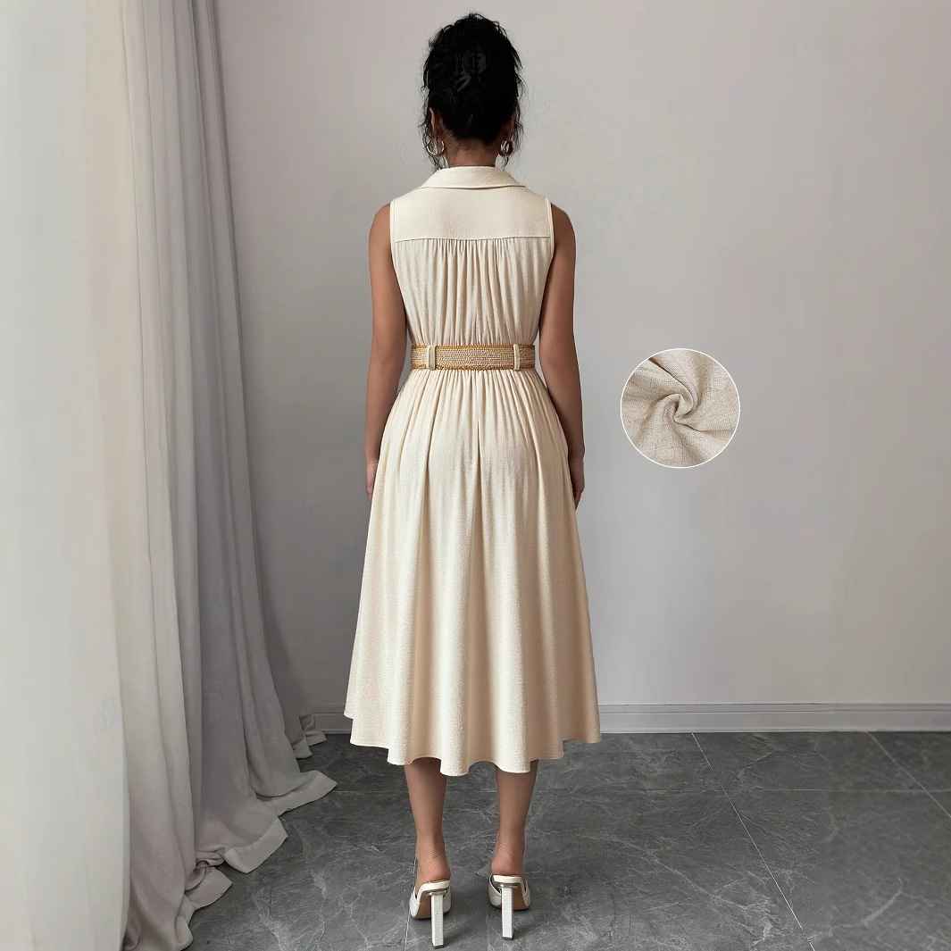 V-neck sleeveless breasted waistband A hem shirt dress for women - MODALIFE