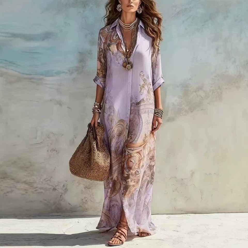 Chiffon Digital Print Fresh Vintage Flowy Women's Dress - MODALIFE