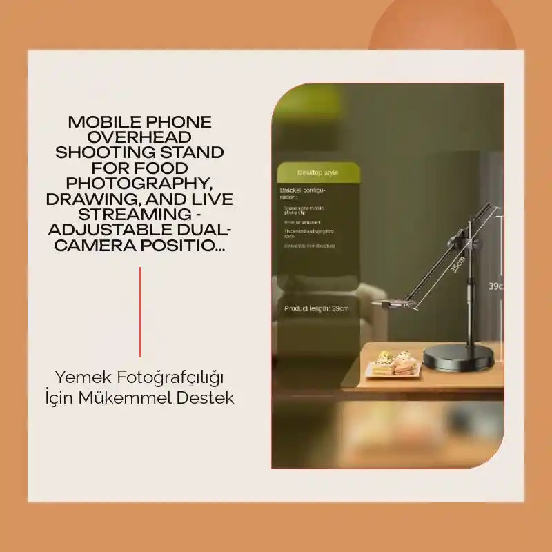 Mobile Phone Overhead Shooting Stand for Food Photography, Drawing, and Live Streaming - Adjustable Dual-Camera Position Desktop Phone Holder with Fill Light by@Outfy